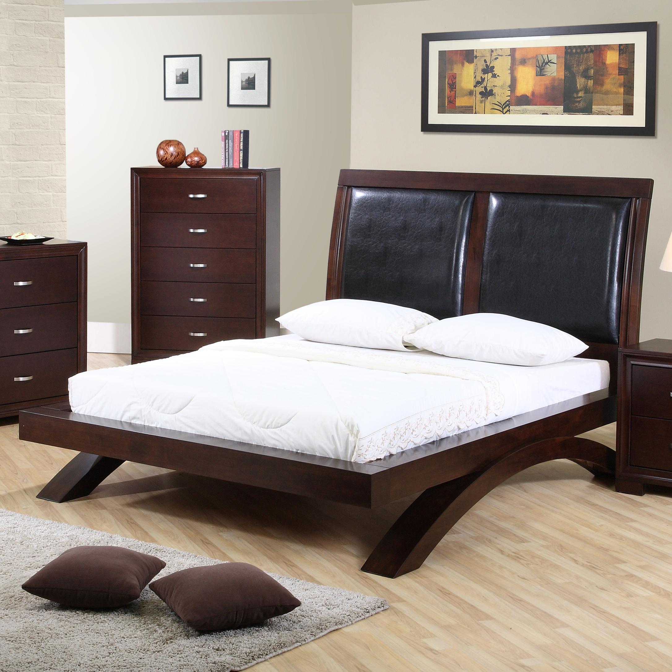 Elements International Raven Queen Faux Leather Headboard Platform Bed